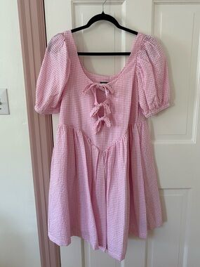 lazy oaf pink gingham dress Sweet Tooth Smock Dress  Lazy Oaf